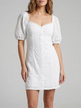 Gap White Peasant Eyelet Puff Sleeve Cotton Dress Size Small